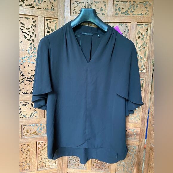 Elie Tahari black light weight chiffon Geraldine flutter sleeve blouse top M - Picture 2 of 11